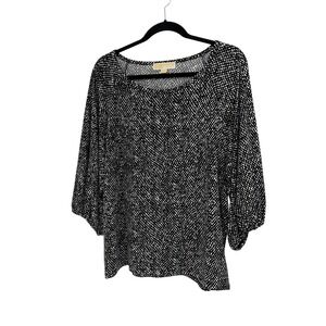 Michael Kors Black White Dot Print 3/4 Sleeve Blouse Top Medium QF35D59DU5